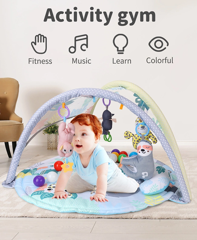 Toddlers Activity Play Gym Mat Early Educational Toy Music and Light Function Soft Baby Gym with 20 Sea Balls Baby Play Mats
