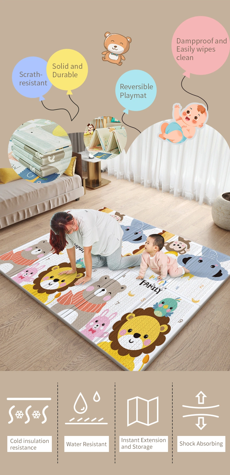 30cm 60cm Thickness Customized Waterproof Baby Play Floor Interlocking Tatami EVA Foam Puzzle Mat for Kids Soft EVA